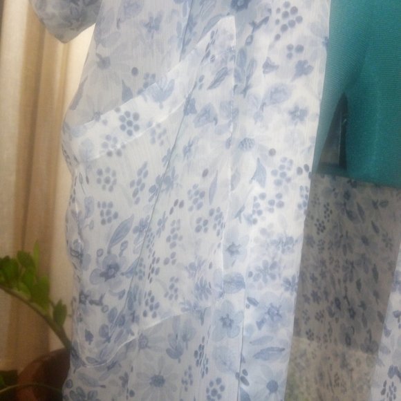 Rachel Zoe Semi-Sheer Blue Floral Kimono / Duster One Size - Picture 9 of 15